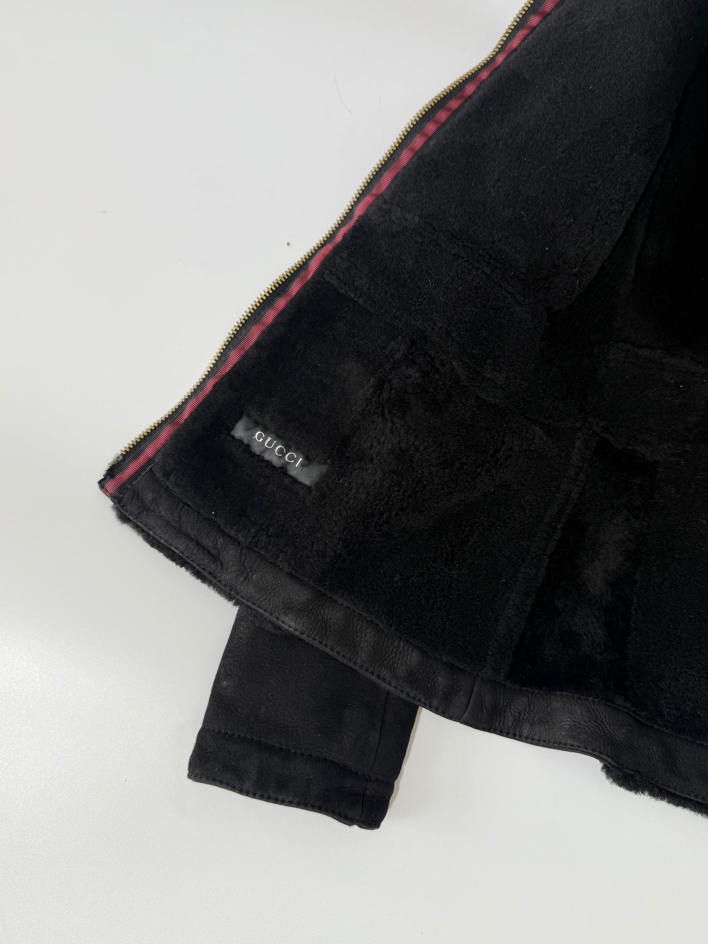 Gucci by Tom Ford Black Fur Collar Shearling Jacket