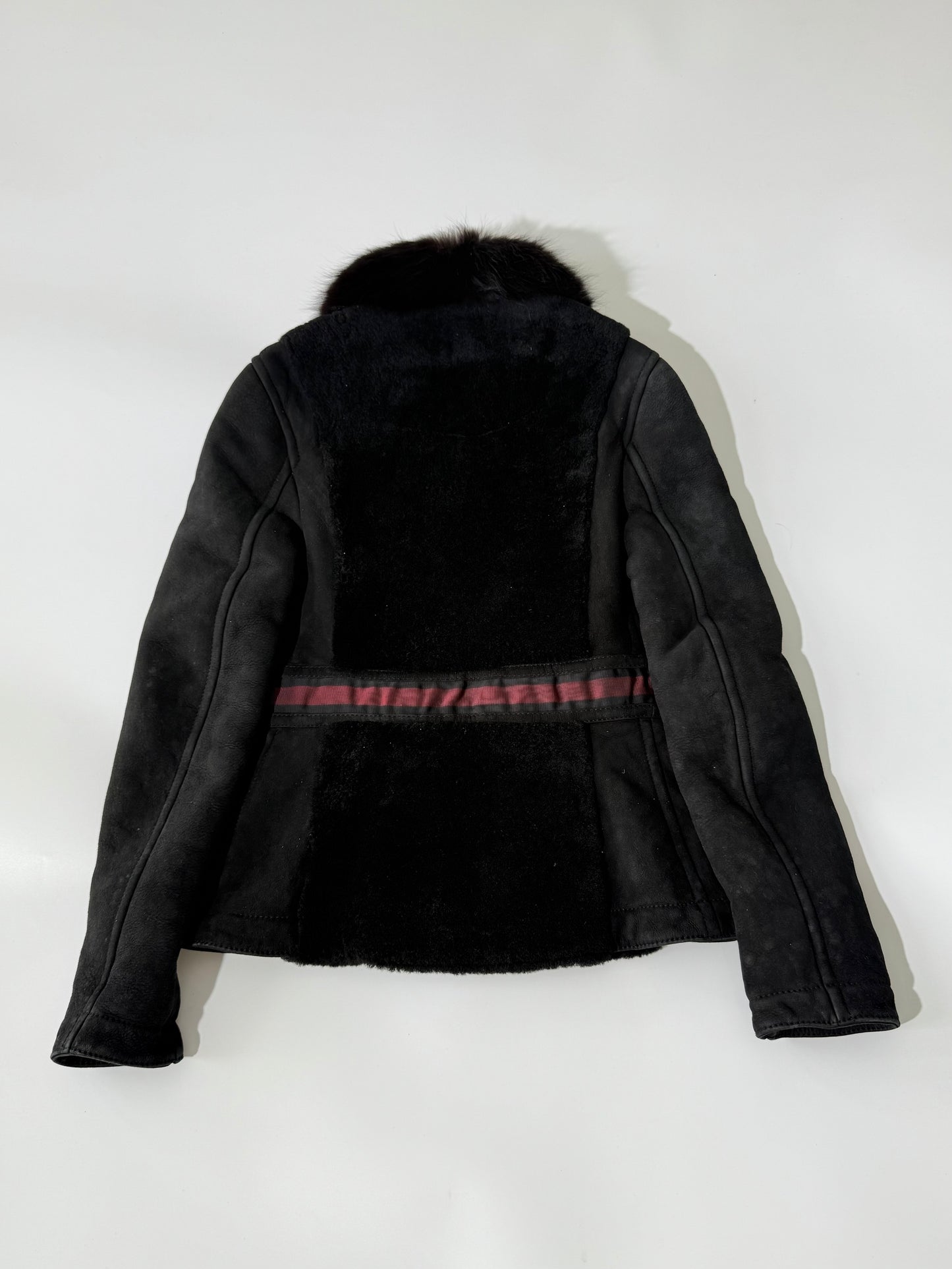 Gucci by Tom Ford Black Fur Collar Shearling Jacket