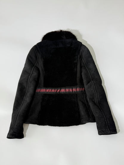 Gucci by Tom Ford Black Fur Collar Shearling Jacket