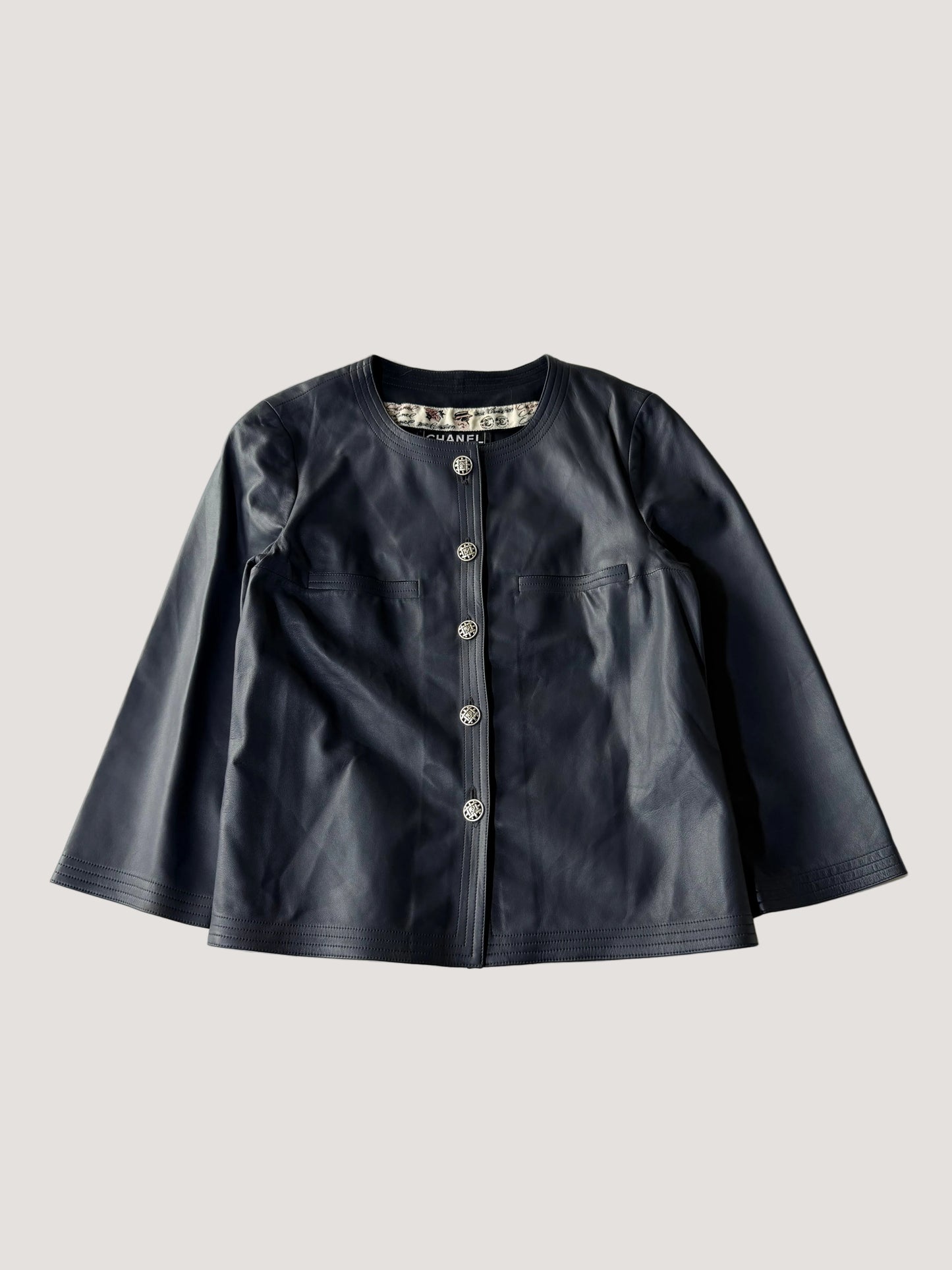 Cruise 2006 Chanel Black Leather Collarless Biker Jacket