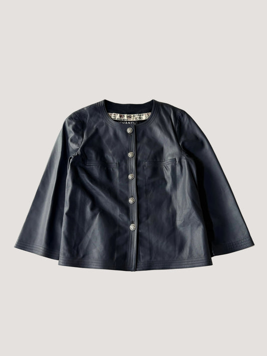 Cruise 2006 Chanel Black Leather Collarless Biker Jacket