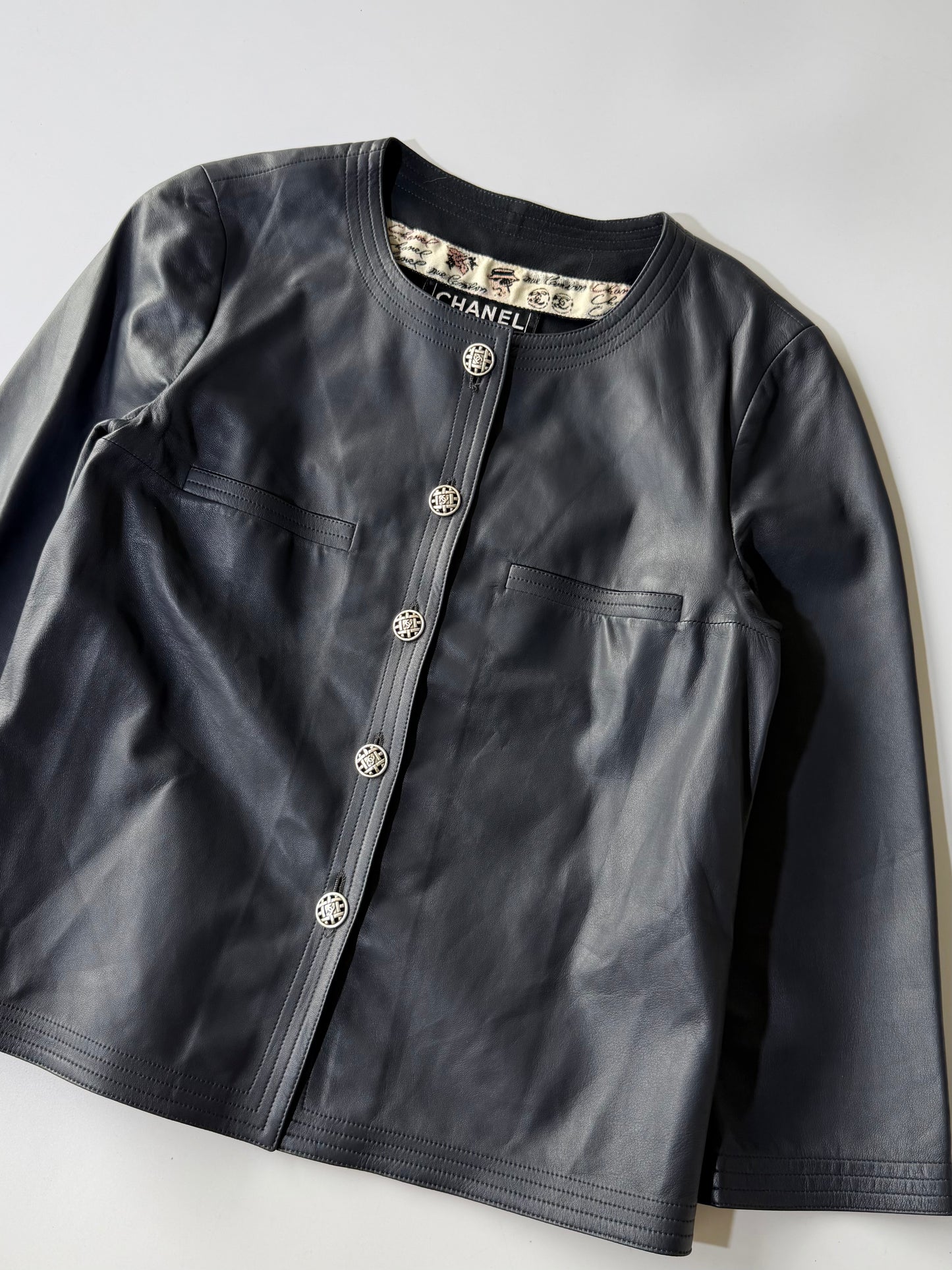 Cruise 2006 Chanel Black Leather Collarless Biker Jacket