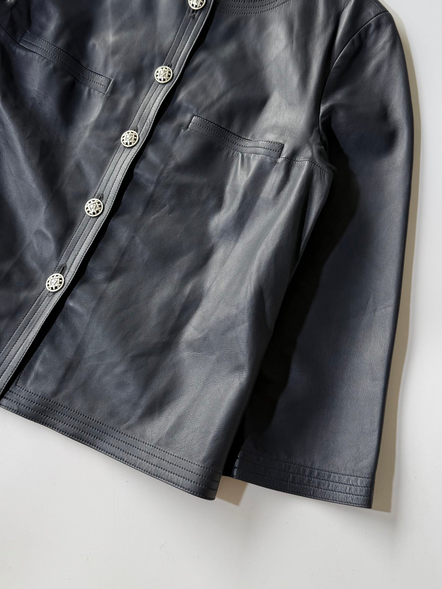 Cruise 2006 Chanel Black Leather Collarless Biker Jacket