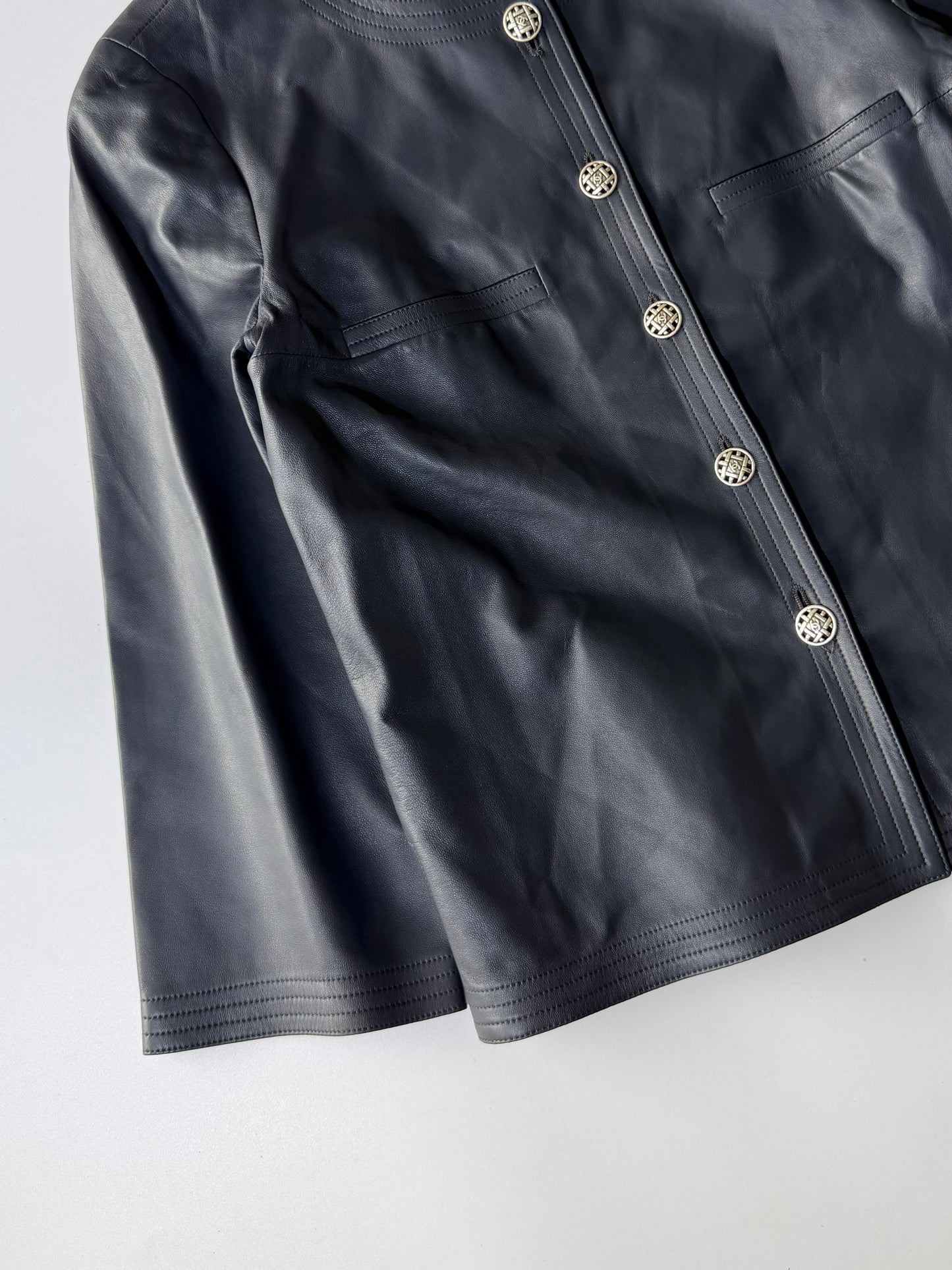 Cruise 2006 Chanel Black Leather Collarless Biker Jacket