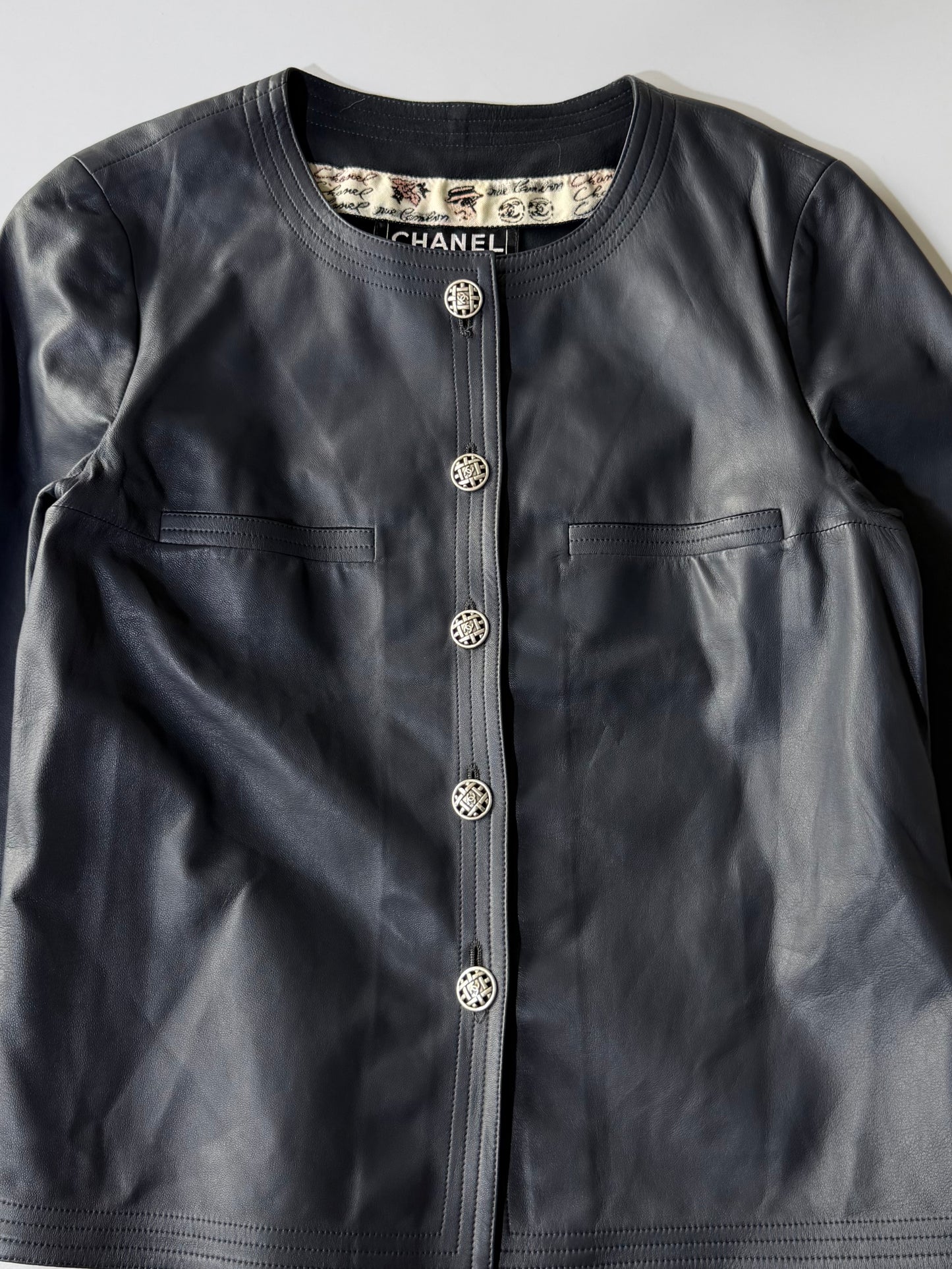 Cruise 2006 Chanel Black Leather Collarless Biker Jacket