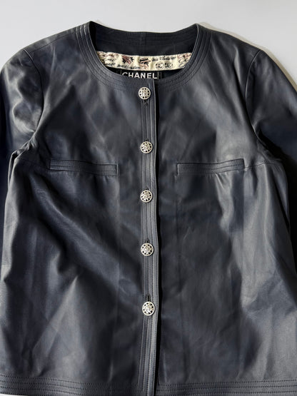 Cruise 2006 Chanel Black Leather Collarless Biker Jacket