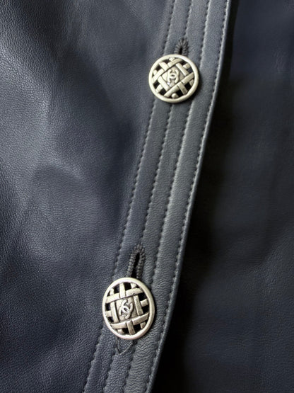 Cruise 2006 Chanel Black Leather Collarless Biker Jacket
