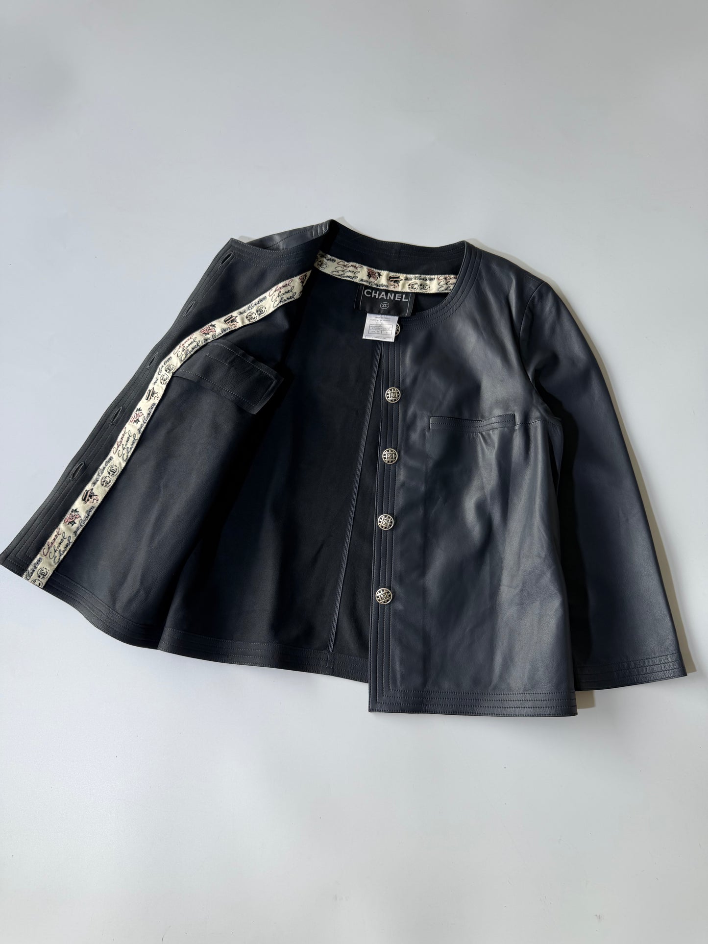 Cruise 2006 Chanel Black Leather Collarless Biker Jacket