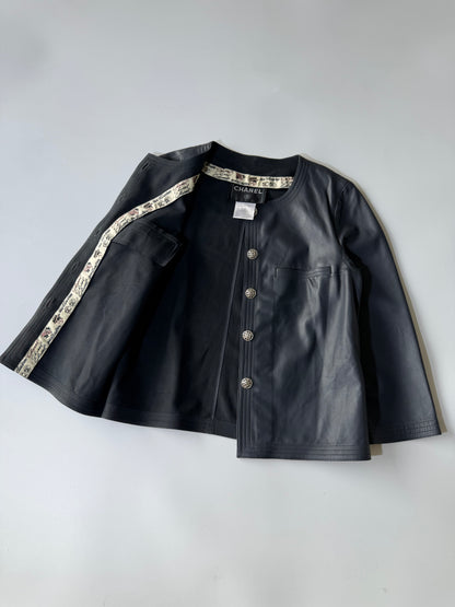 Cruise 2006 Chanel Black Leather Collarless Biker Jacket