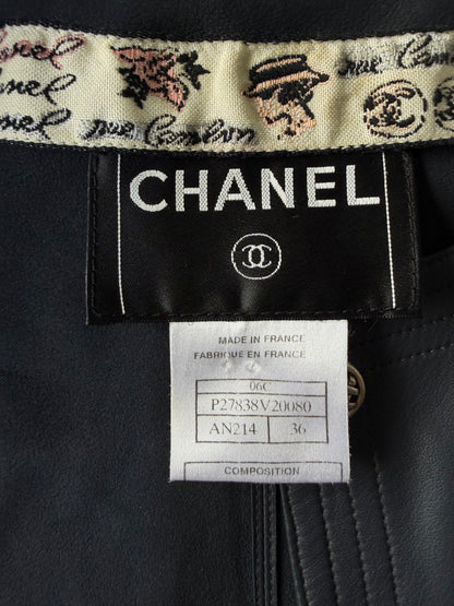 Cruise 2006 Chanel Black Leather Collarless Biker Jacket