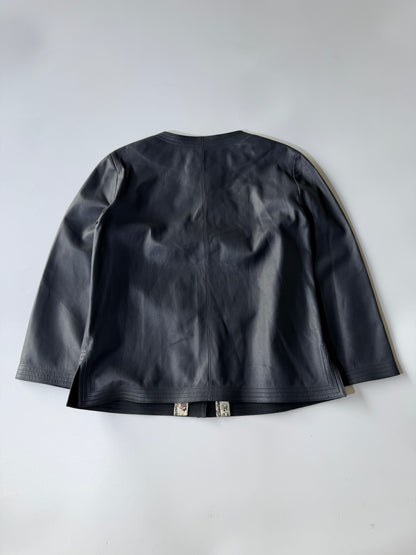 Cruise 2006 Chanel Black Leather Collarless Biker Jacket