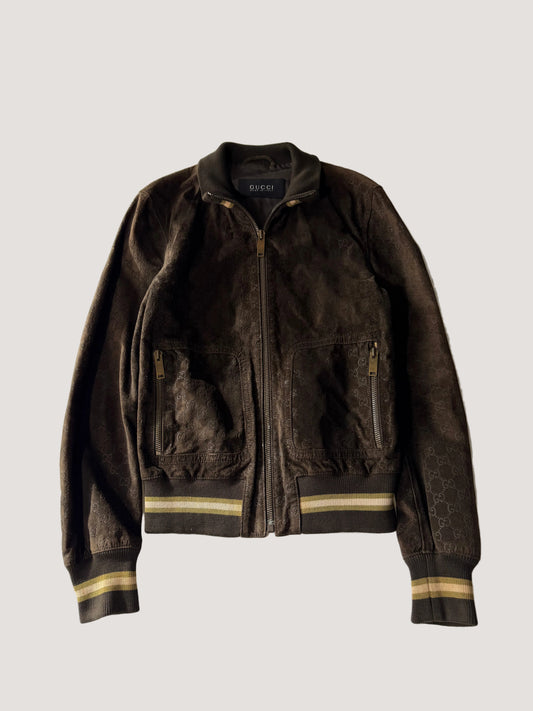Gucci by Tom Ford Brown Monogram Suede Bomber Jacket