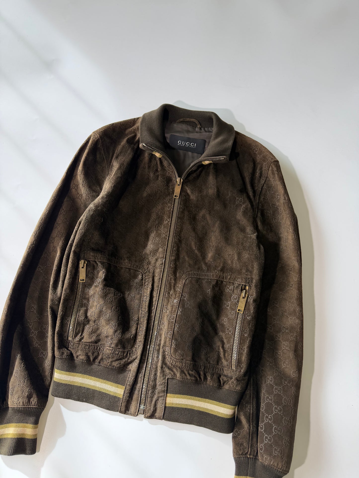 Gucci by Tom Ford Brown Monogram Suede Bomber Jacket