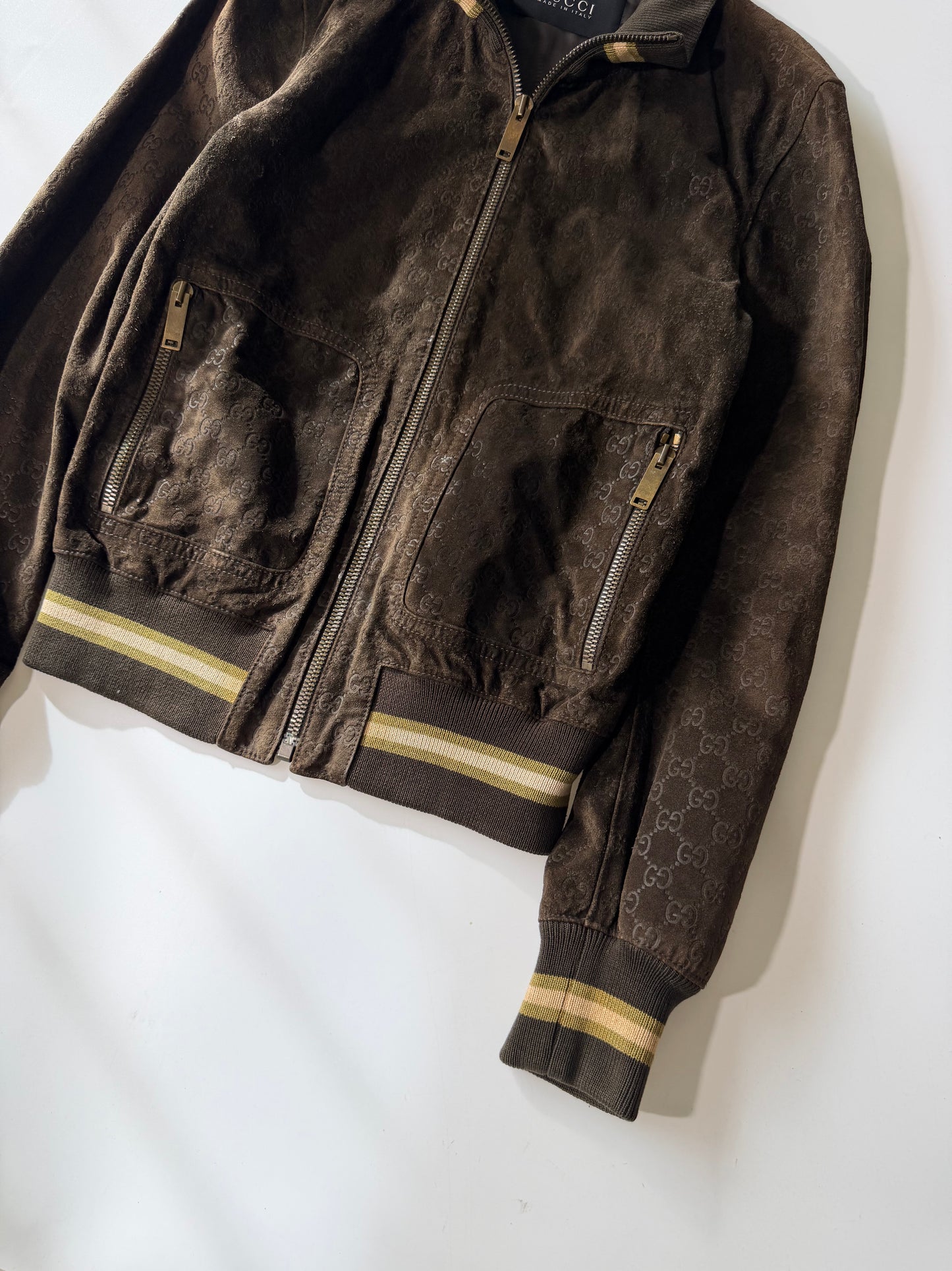 Gucci by Tom Ford Brown Monogram Suede Bomber Jacket