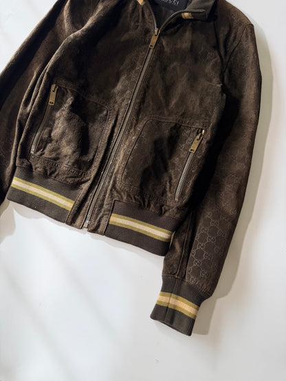 Gucci by Tom Ford Brown Monogram Suede Bomber Jacket