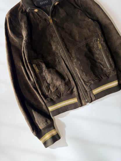 Gucci by Tom Ford Brown Monogram Suede Bomber Jacket