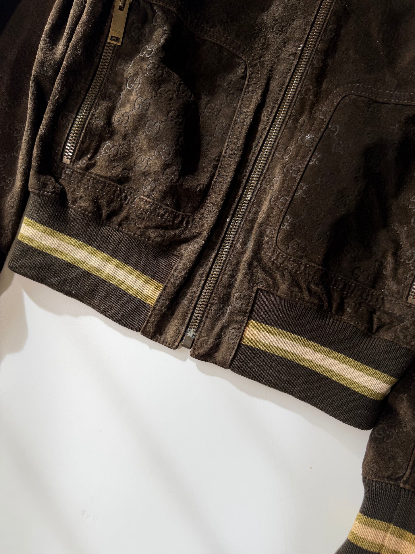 Gucci by Tom Ford Brown Monogram Suede Bomber Jacket