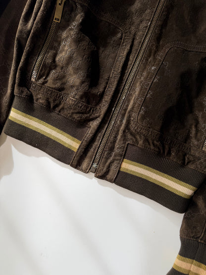 Gucci by Tom Ford Brown Monogram Suede Bomber Jacket