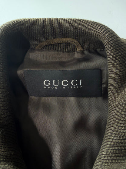 Gucci by Tom Ford Brown Monogram Suede Bomber Jacket