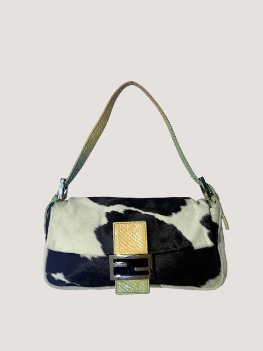 Rare Fendi Python Trimmed Ponyhair Baguette Cow Print