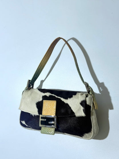 Rare Fendi Python Trimmed Ponyhair Baguette Cow Print