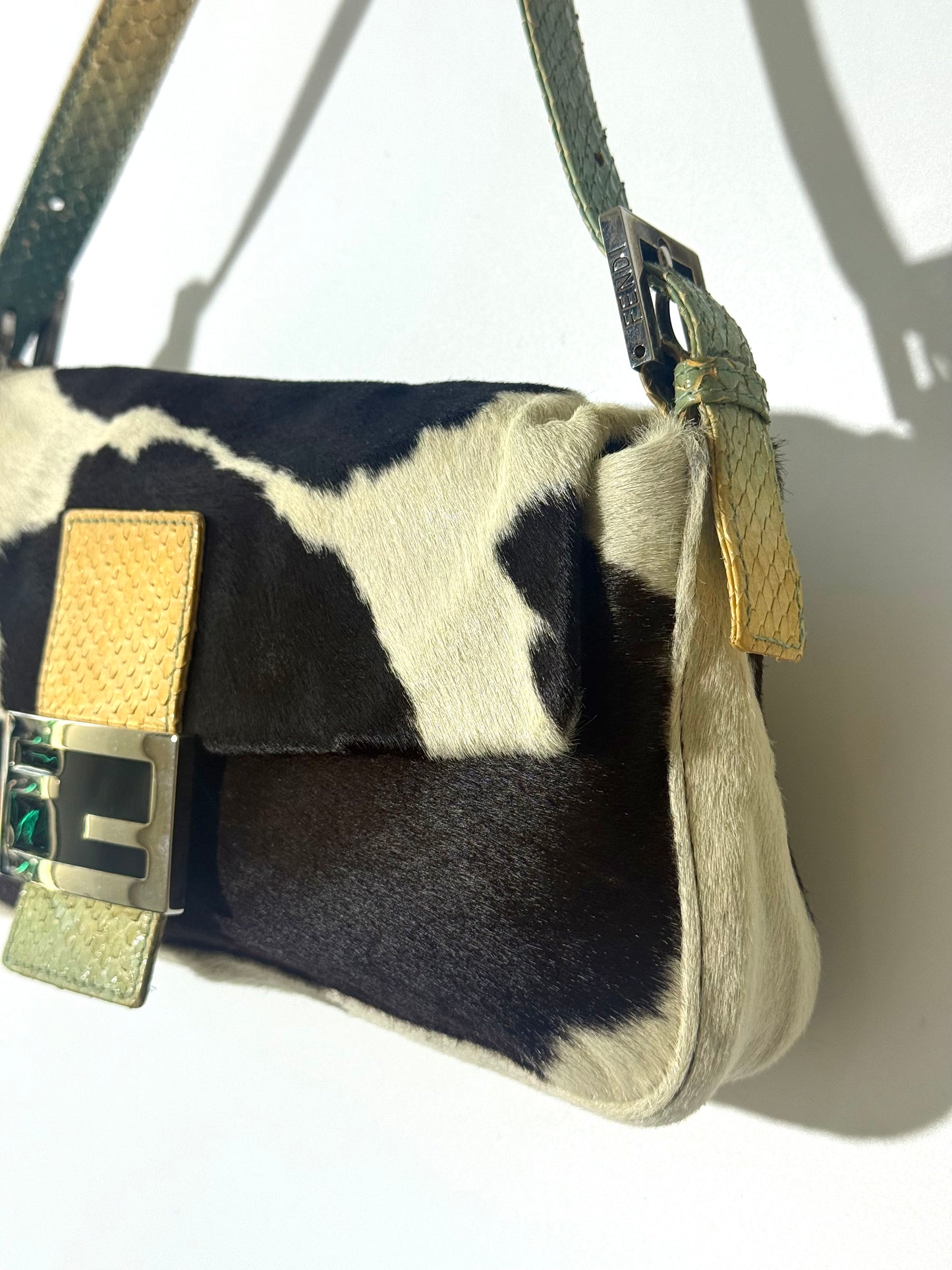Rare Fendi Python Trimmed Ponyhair Baguette Cow Print