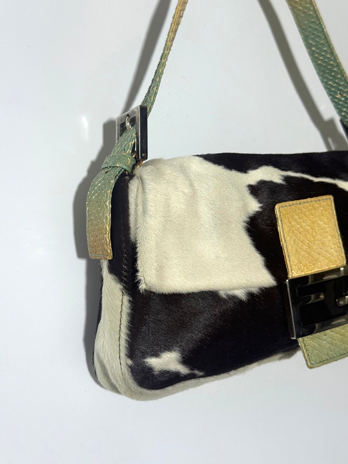 Rare Fendi Python Trimmed Ponyhair Baguette Cow Print