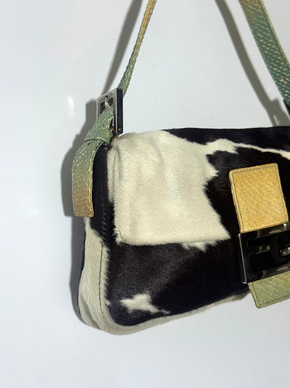 Rare Fendi Python Trimmed Ponyhair Baguette Cow Print