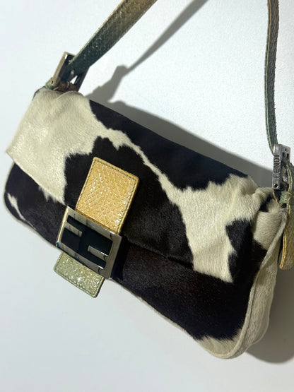 Rare Fendi Python Trimmed Ponyhair Baguette Cow Print