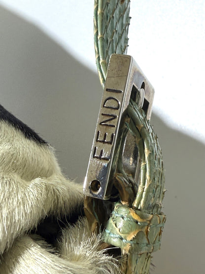 Rare Fendi Python Trimmed Ponyhair Baguette Cow Print