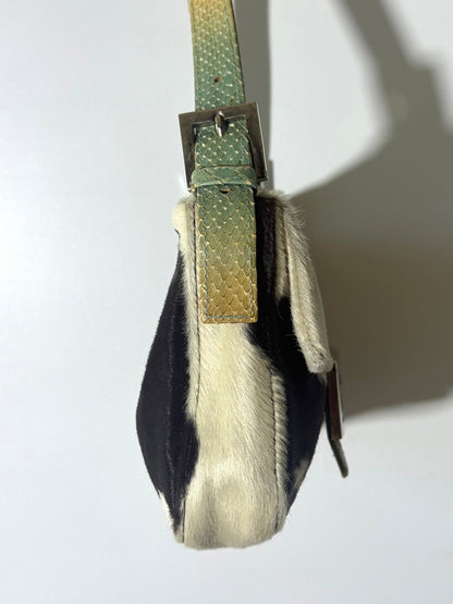 Rare Fendi Python Trimmed Ponyhair Baguette Cow Print
