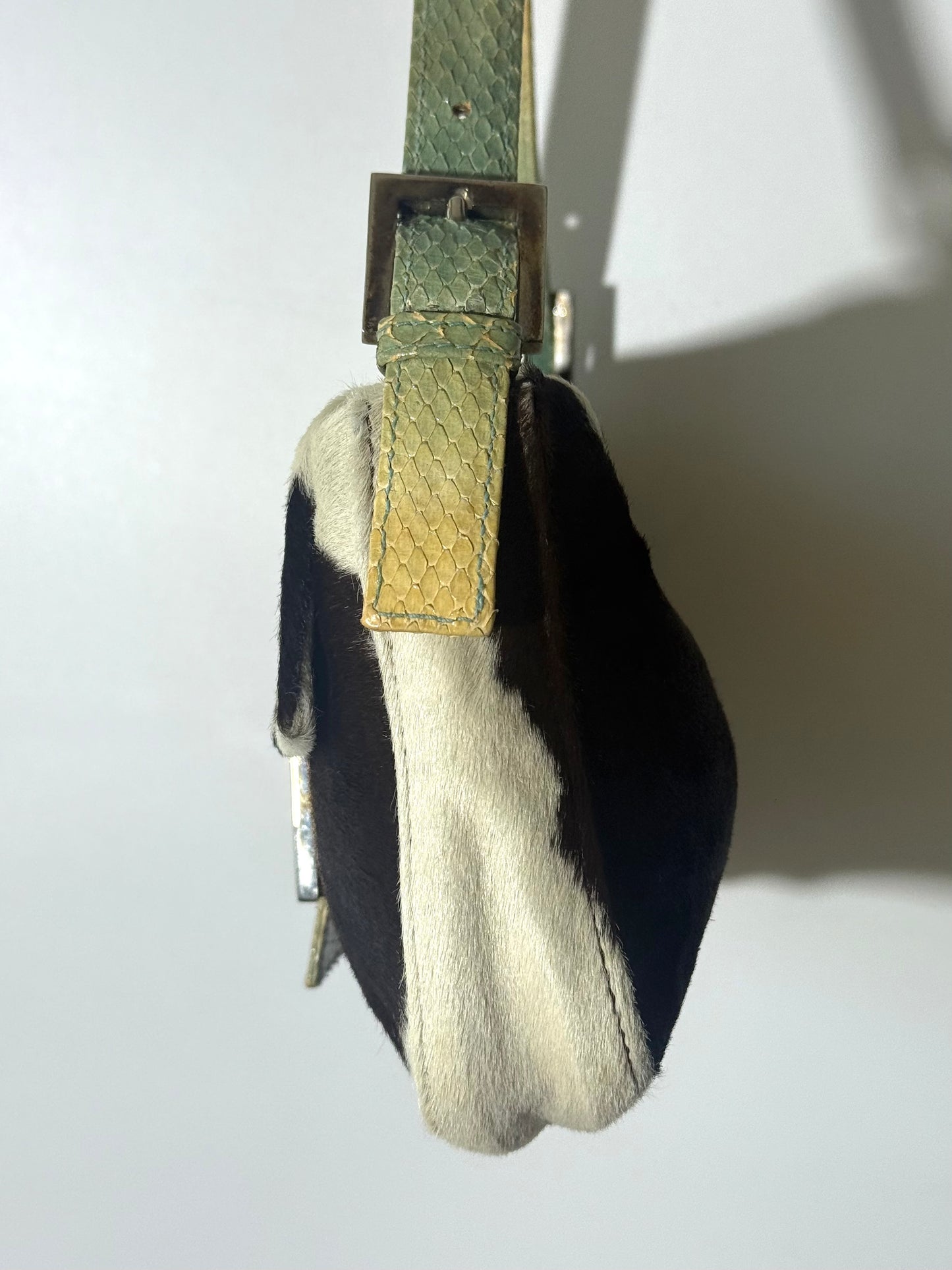Rare Fendi Python Trimmed Ponyhair Baguette Cow Print