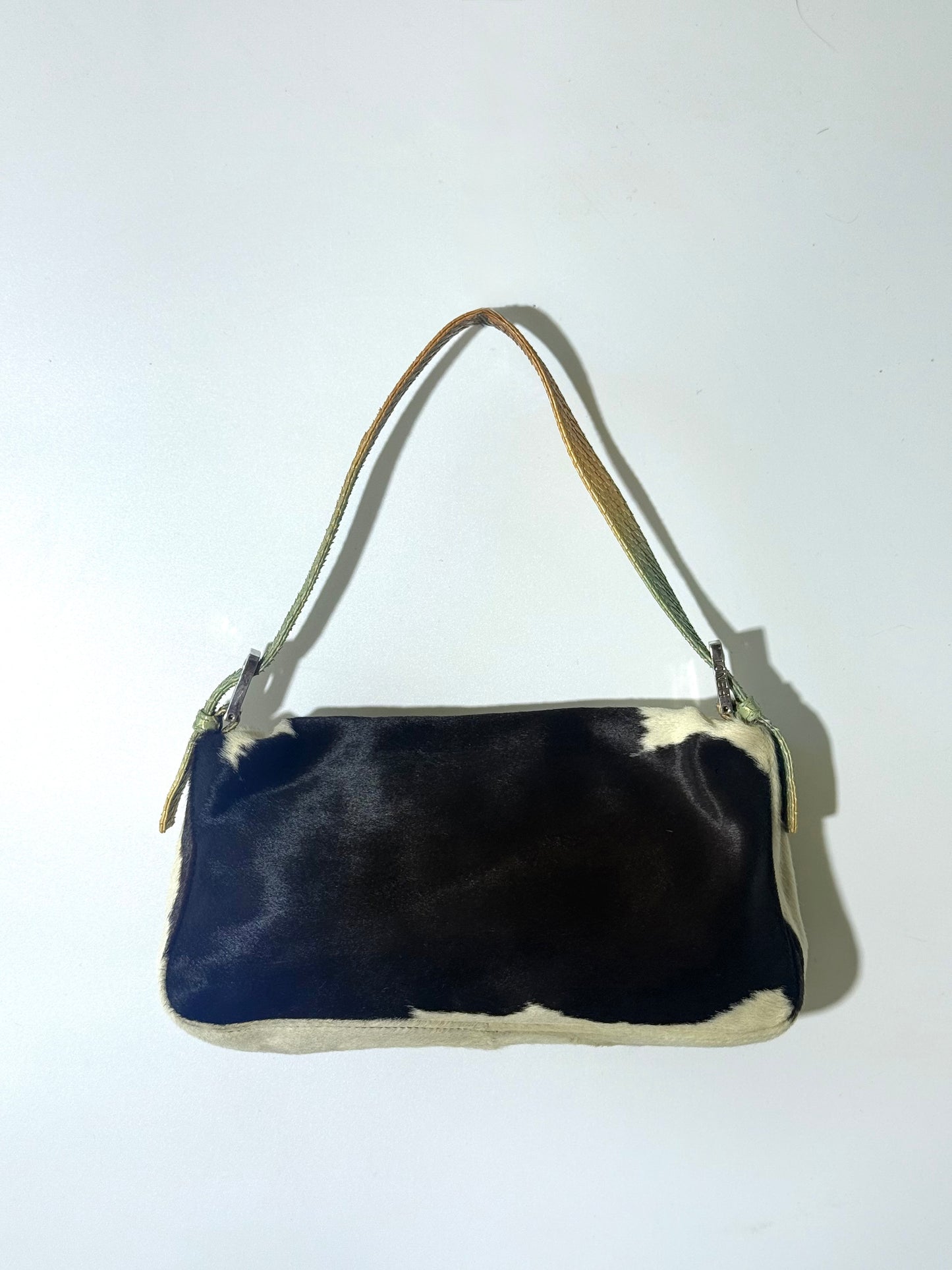 Rare Fendi Python Trimmed Ponyhair Baguette Cow Print