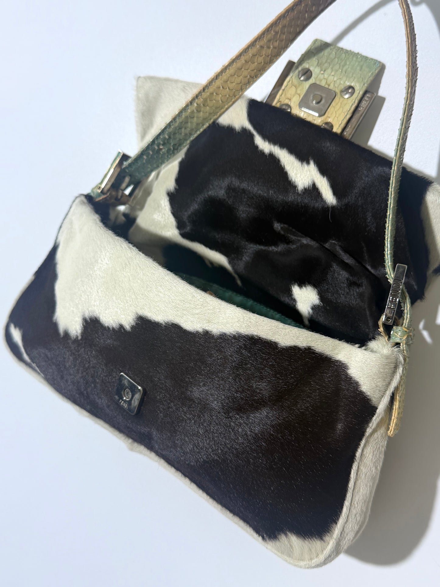 Rare Fendi Python Trimmed Ponyhair Baguette Cow Print
