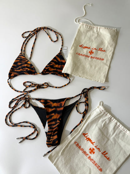 Chrome Hearts x Dipped in Blue Orange Tiger Bikini Set