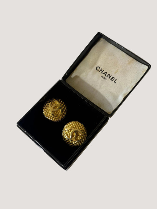 1990’s Chanel Gold Quilted CC Earrings