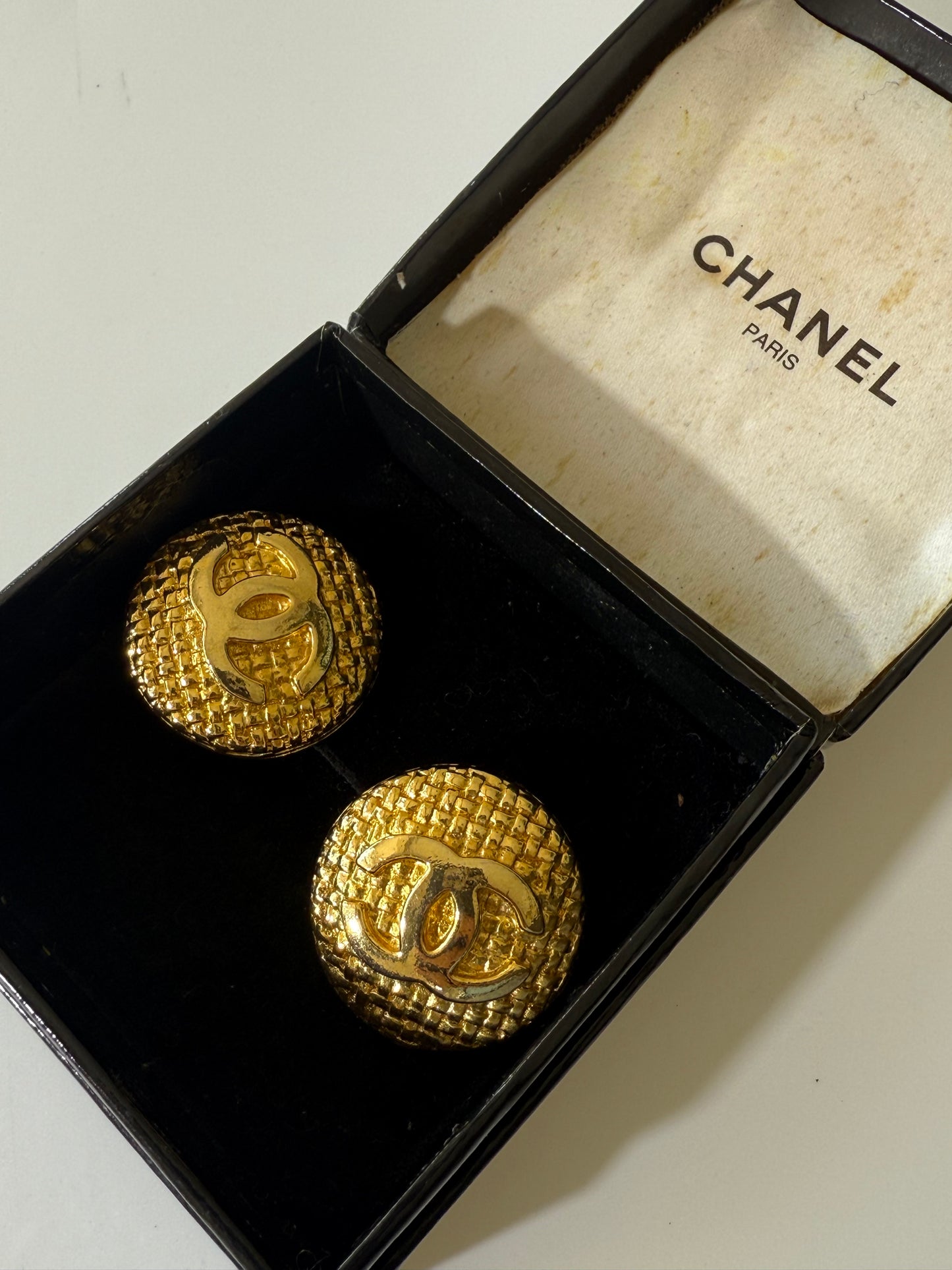 1990’s Chanel Gold Quilted CC Earrings