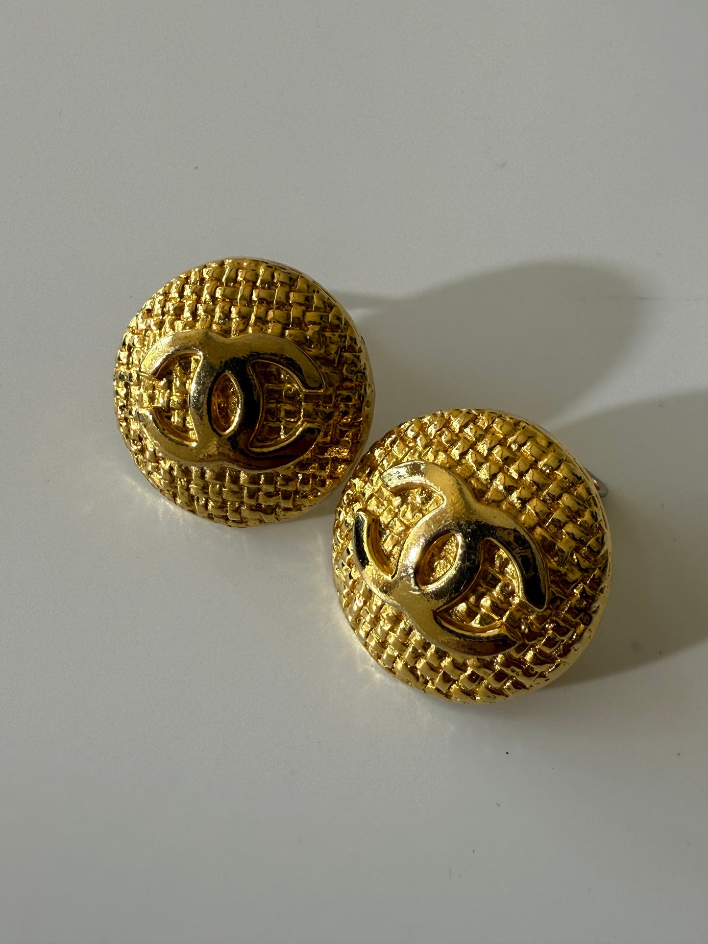 1990’s Chanel Gold Quilted CC Earrings