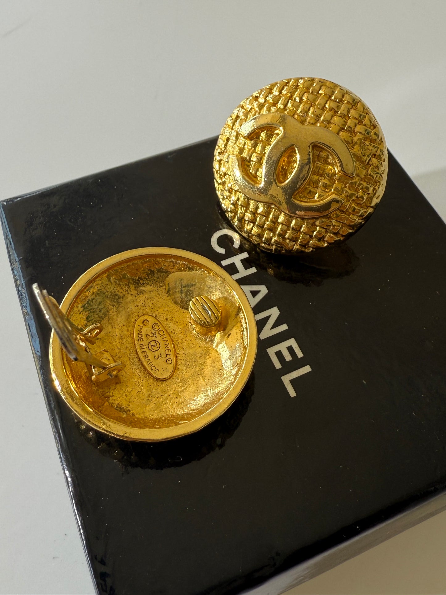 1990’s Chanel Gold Quilted CC Earrings