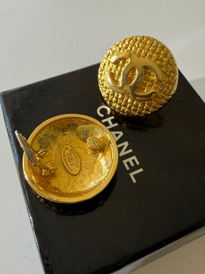 1990’s Chanel Gold Quilted CC Earrings