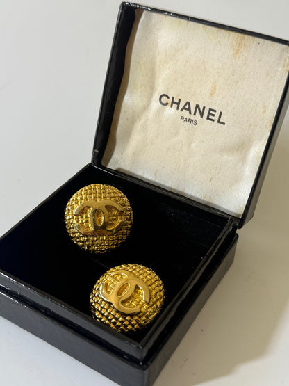 1990’s Chanel Gold Quilted CC Earrings