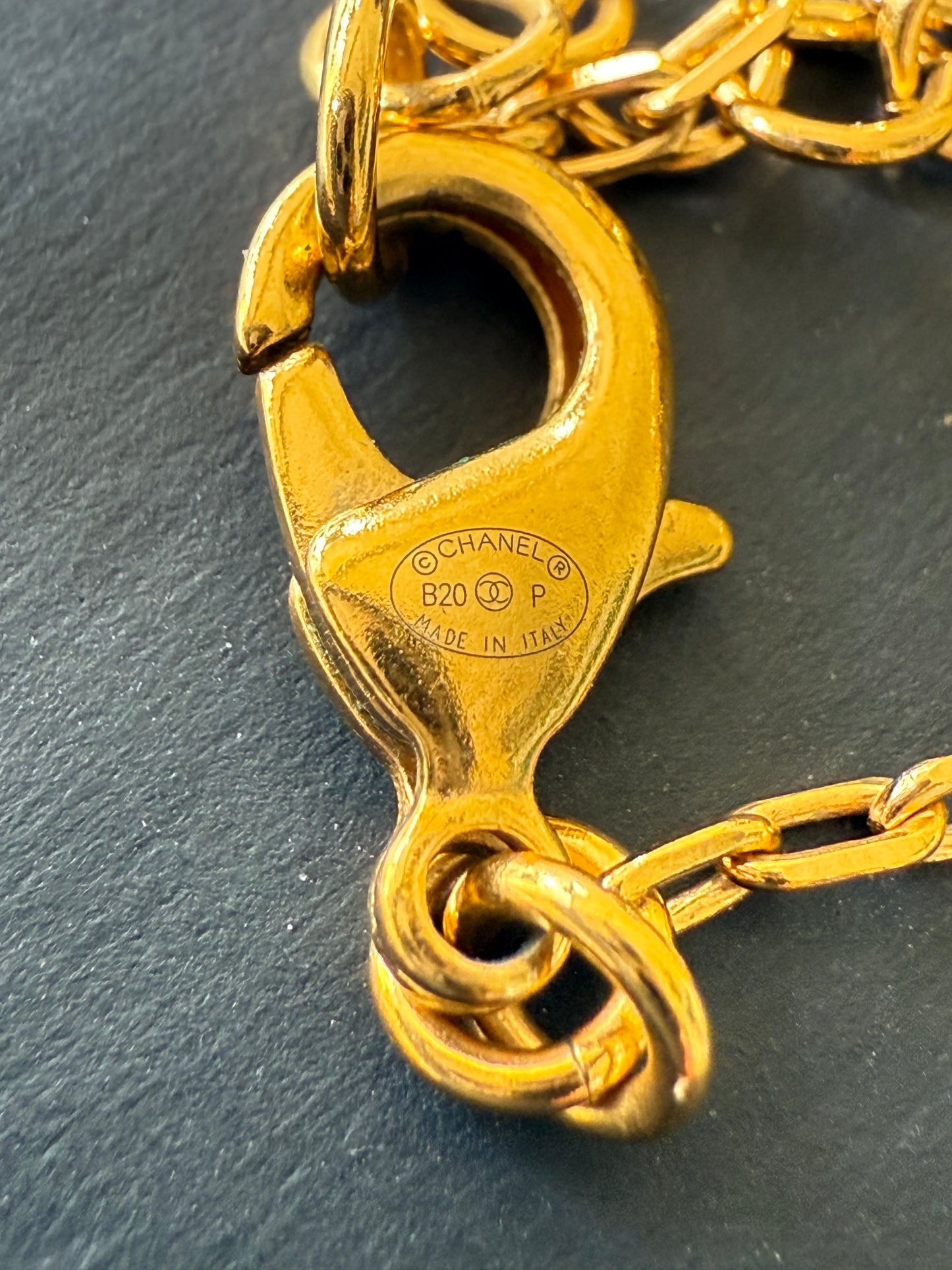 1990’s Chanel Metal Crystal Icon Logo Gold Necklace