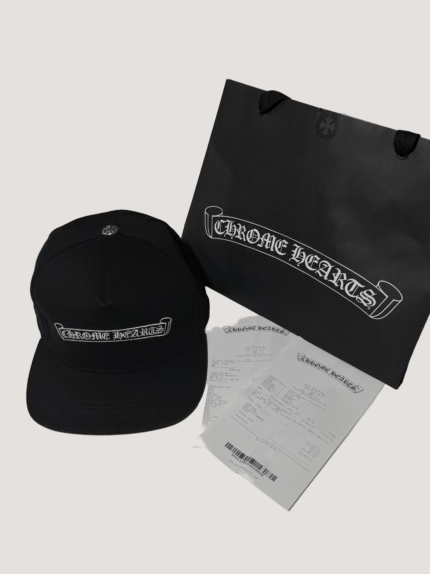 Chrome Hearts Black Embroidered Scroll Tucker Baseball Hat
