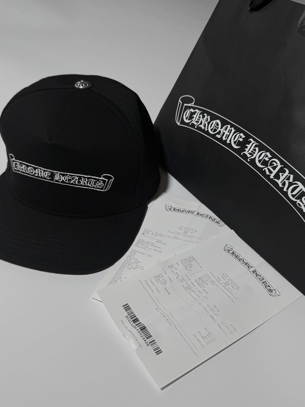 Chrome Hearts Black Embroidered Scroll Tucker Baseball Hat