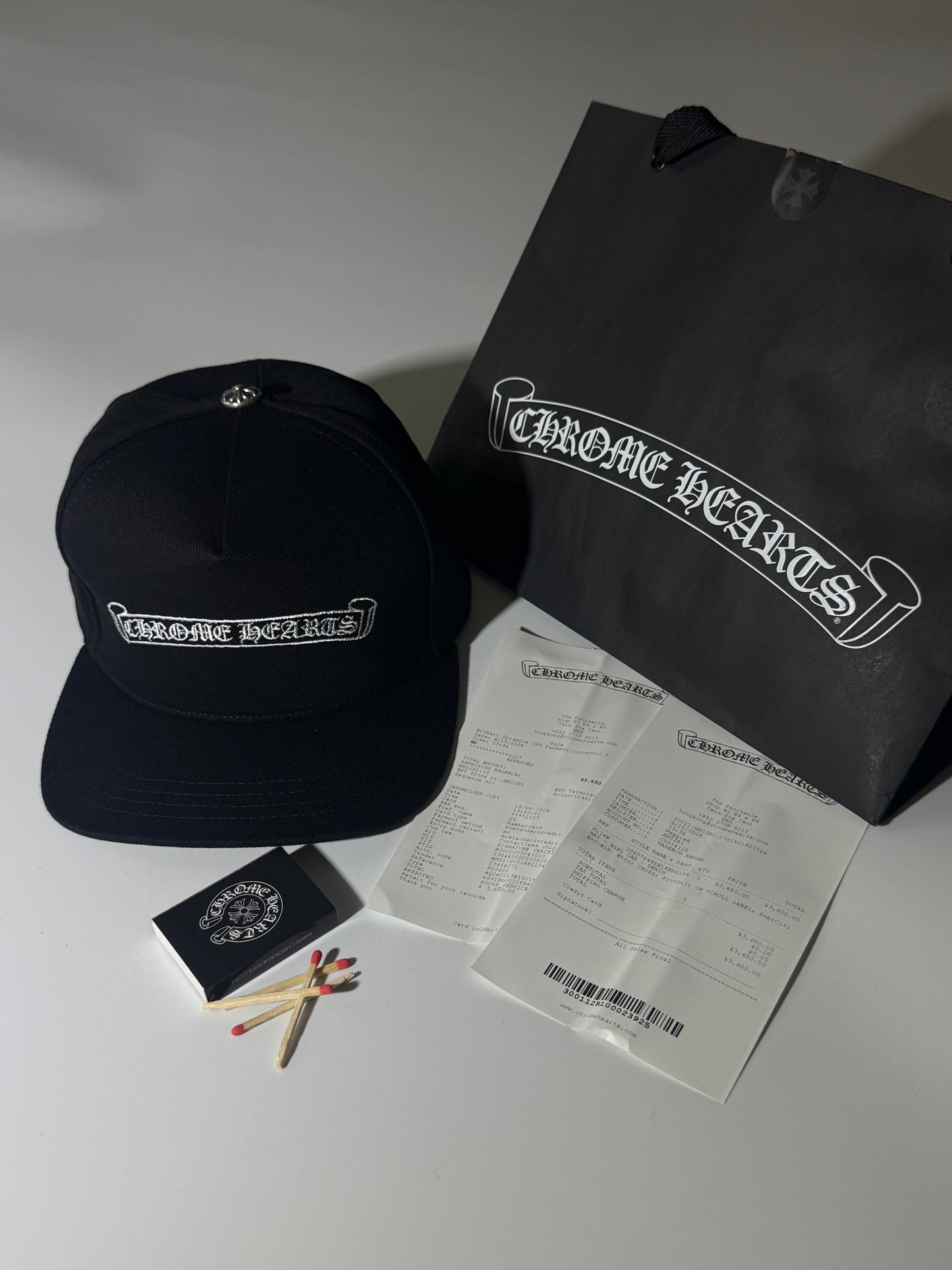 Chrome Hearts Black Embroidered Scroll Tucker Baseball Hat