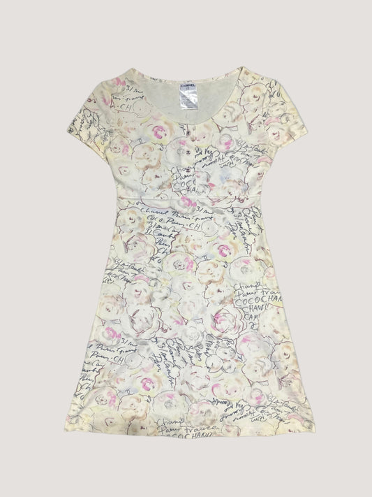 Chanel White Lycra Floral & Coco Print