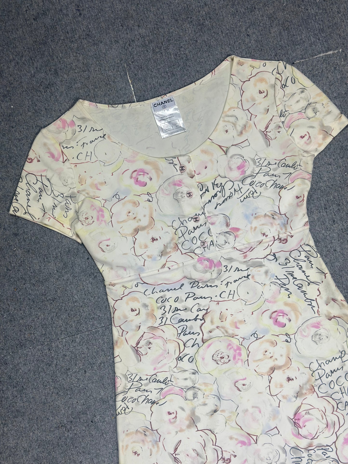 Chanel White Lycra Floral & Coco Print