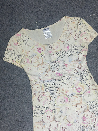 Chanel White Lycra Floral & Coco Print