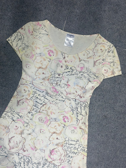 Chanel White Lycra Floral & Coco Print