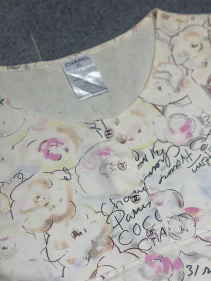 Chanel White Lycra Floral & Coco Print